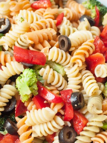 Up close photograph of Copycat Jason's Deli Pasta Salad.