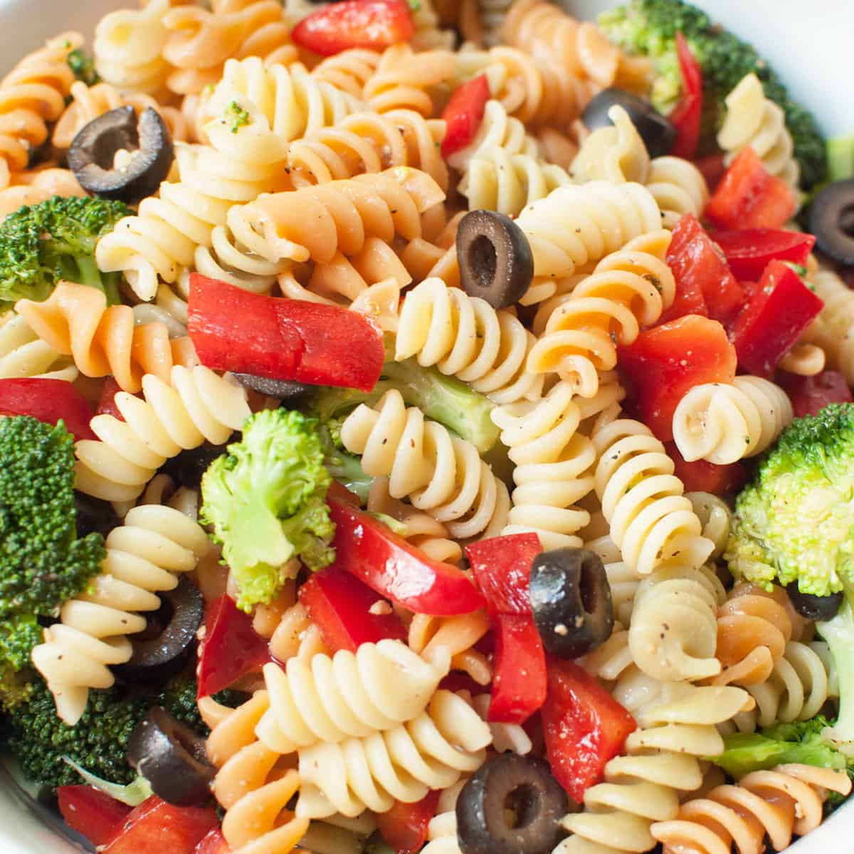 Up close photograph of Copycat Jason's Deli Pasta Salad.