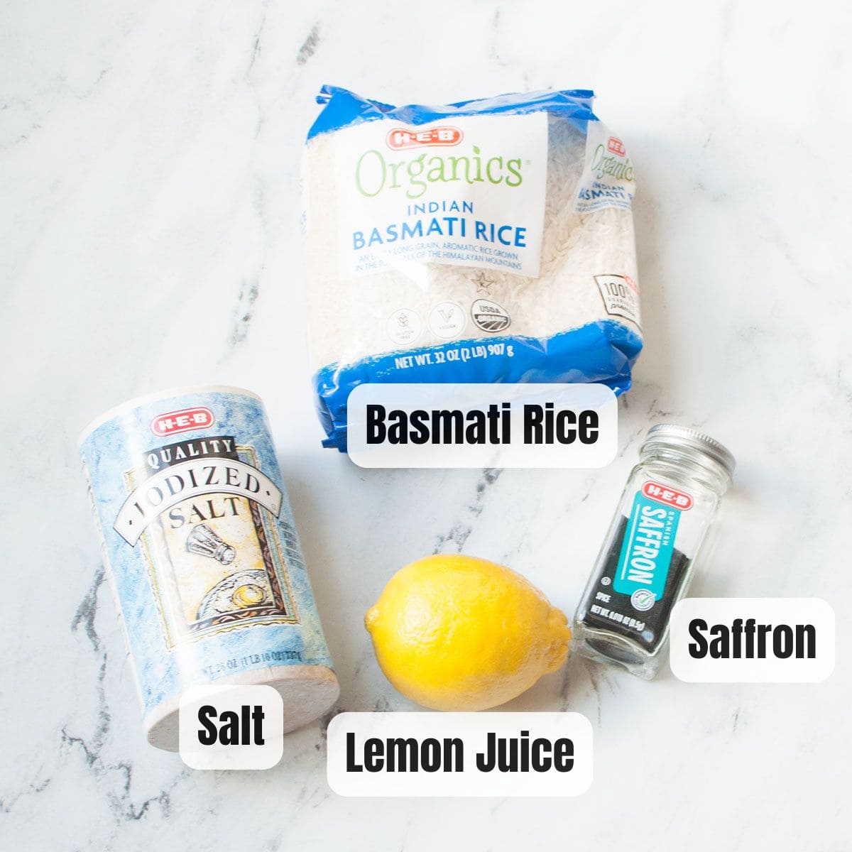 The ingredients needed to make Copycat Cava Saffron Rice.