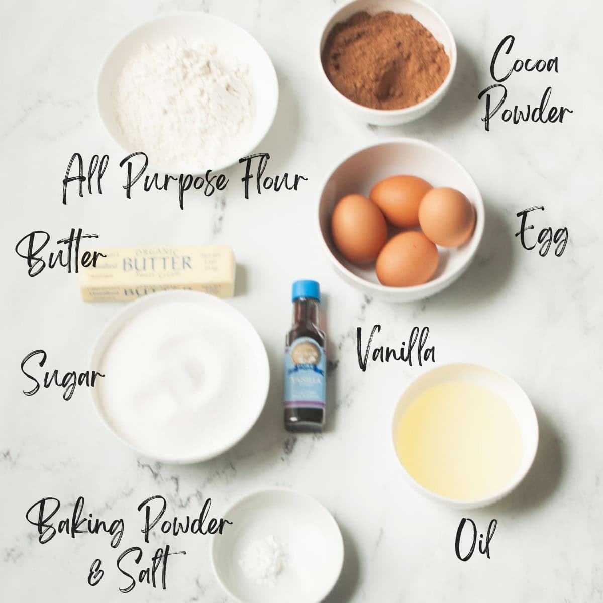 The ingredients needed to make Amish brownies.