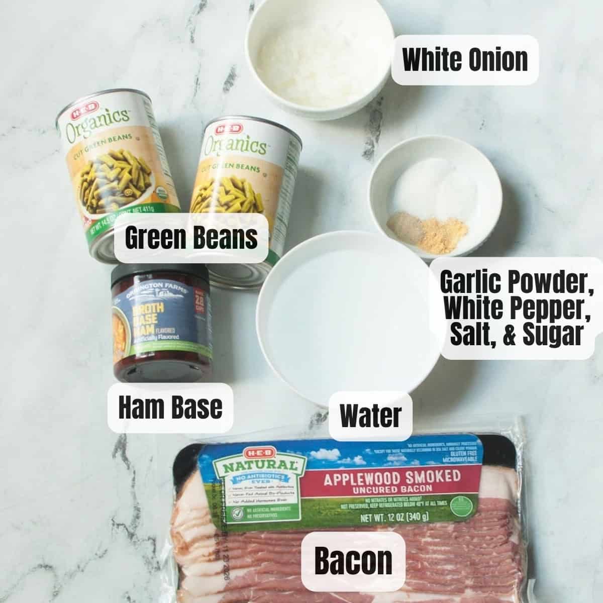 The ingredients needed to make Copycat Texas Roadhouse Green Beans.