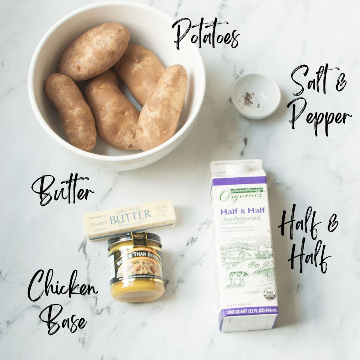 The ingredients needed to make Copycat Texas Roadhouse Mashed Potatoes.