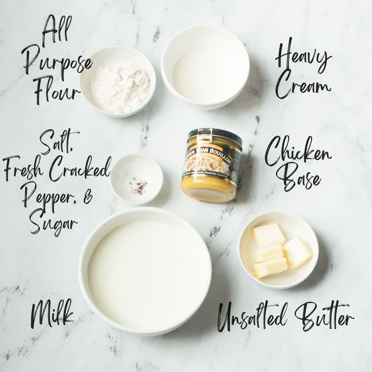 The ingredients needed to make Copycat Texas Roadhouse White Gravy.