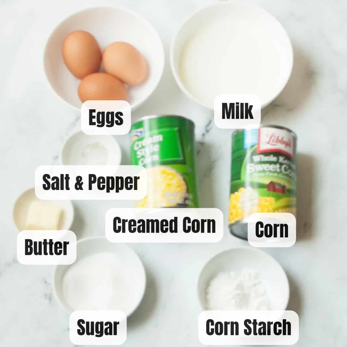 Corn pudding ingredients.