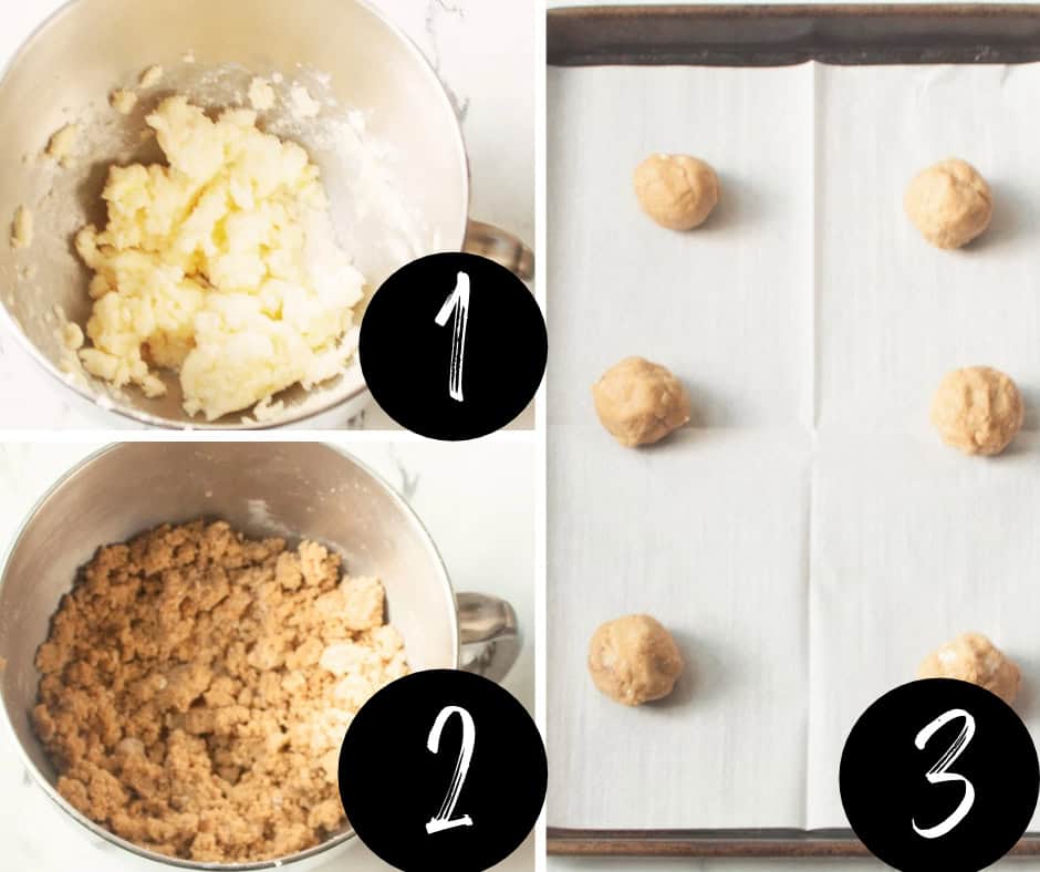 A collage with three images showing each step of how to make soft ginger cookies.